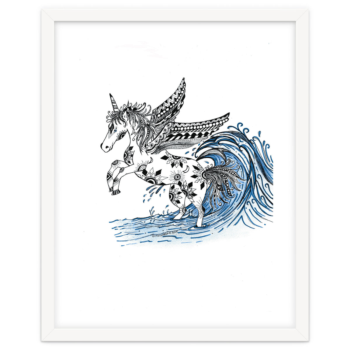 Winged Sun And Moon Unicorn Zentangle