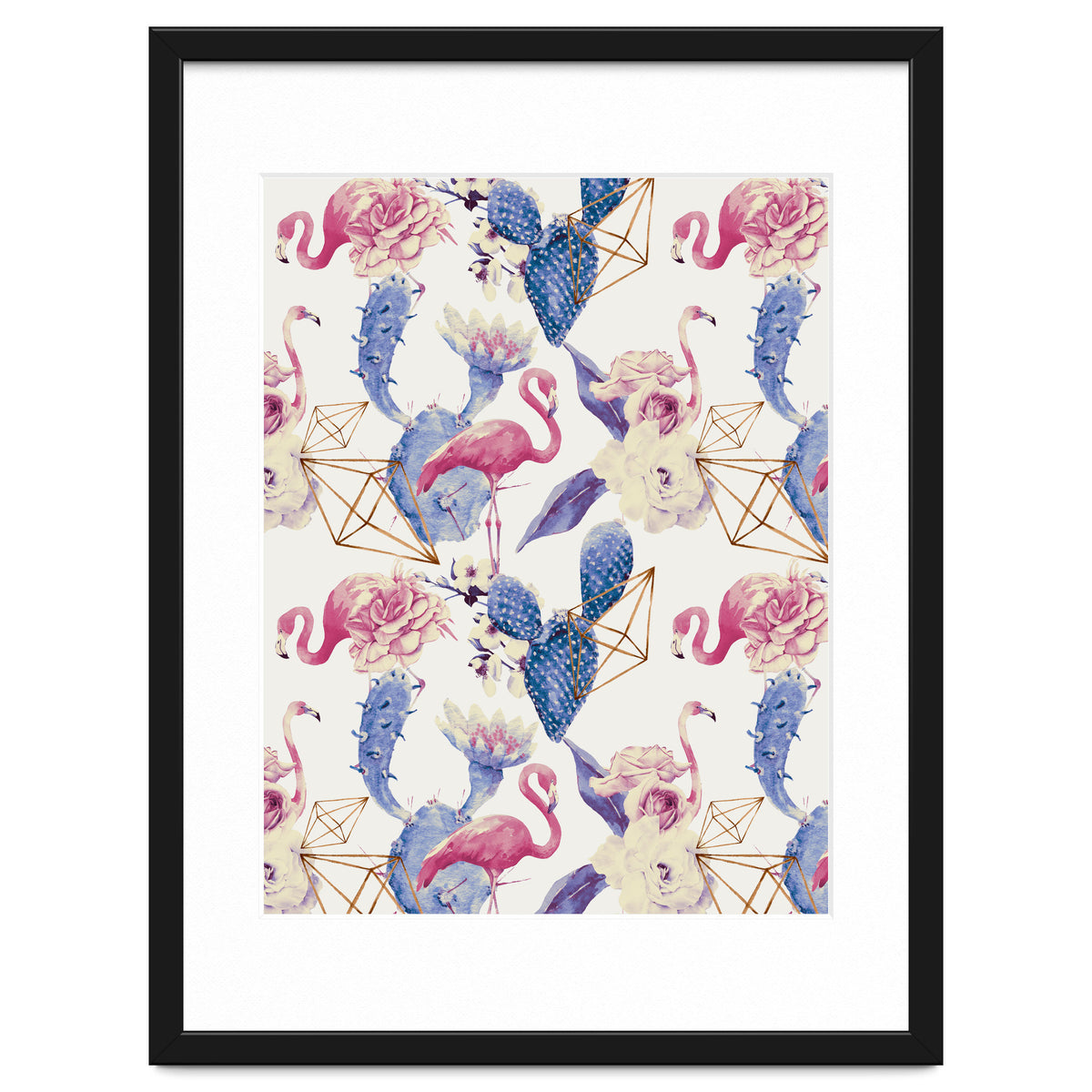 Flamingos, geometric and flowers 02