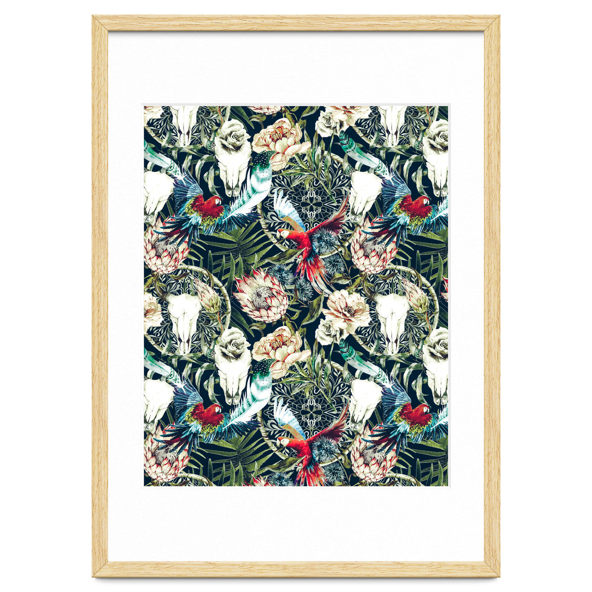 Dark pattern boho skull tropical