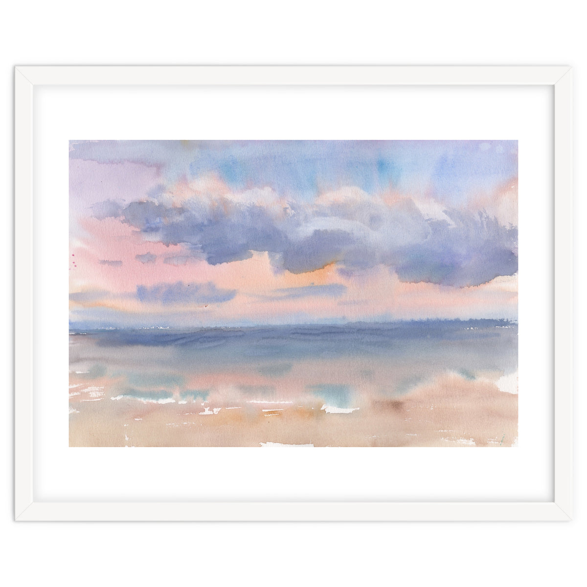 Beautiful morning At The Beach. Watercolor