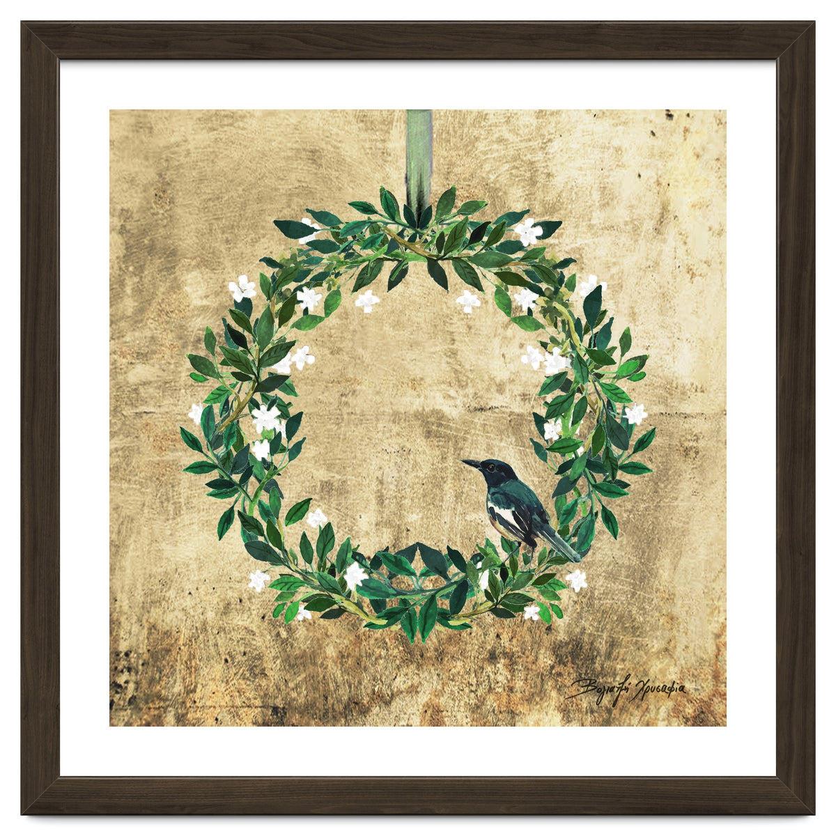 Wreath #White Flowers & Bird #Royal collection