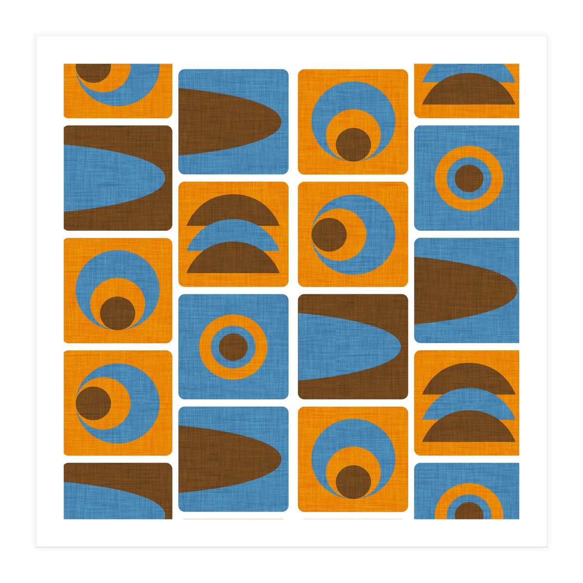 70s Cube Geo Orange Blue  (Print Only)