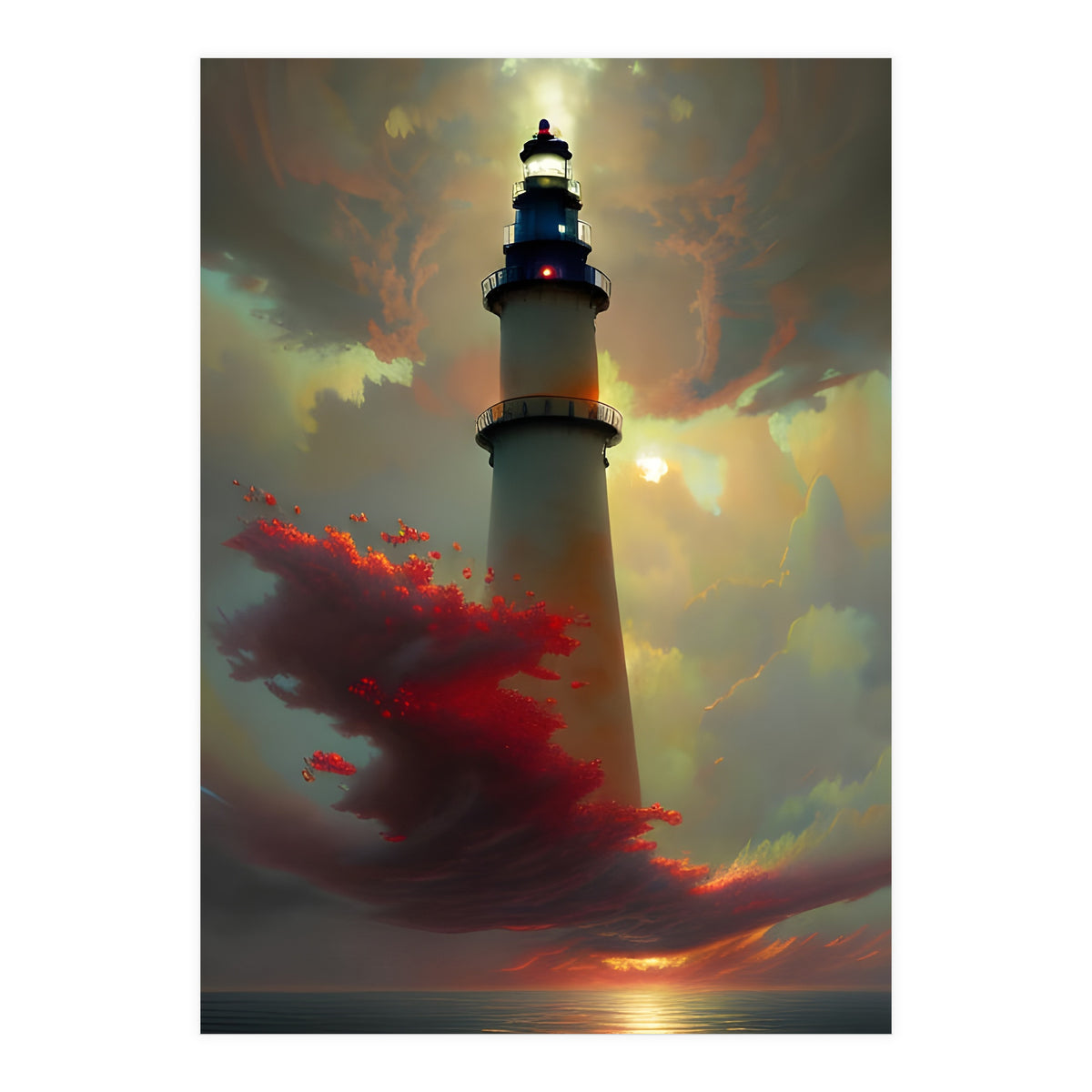 Lighthouse floating in the Sunset Clouds (Print Only)