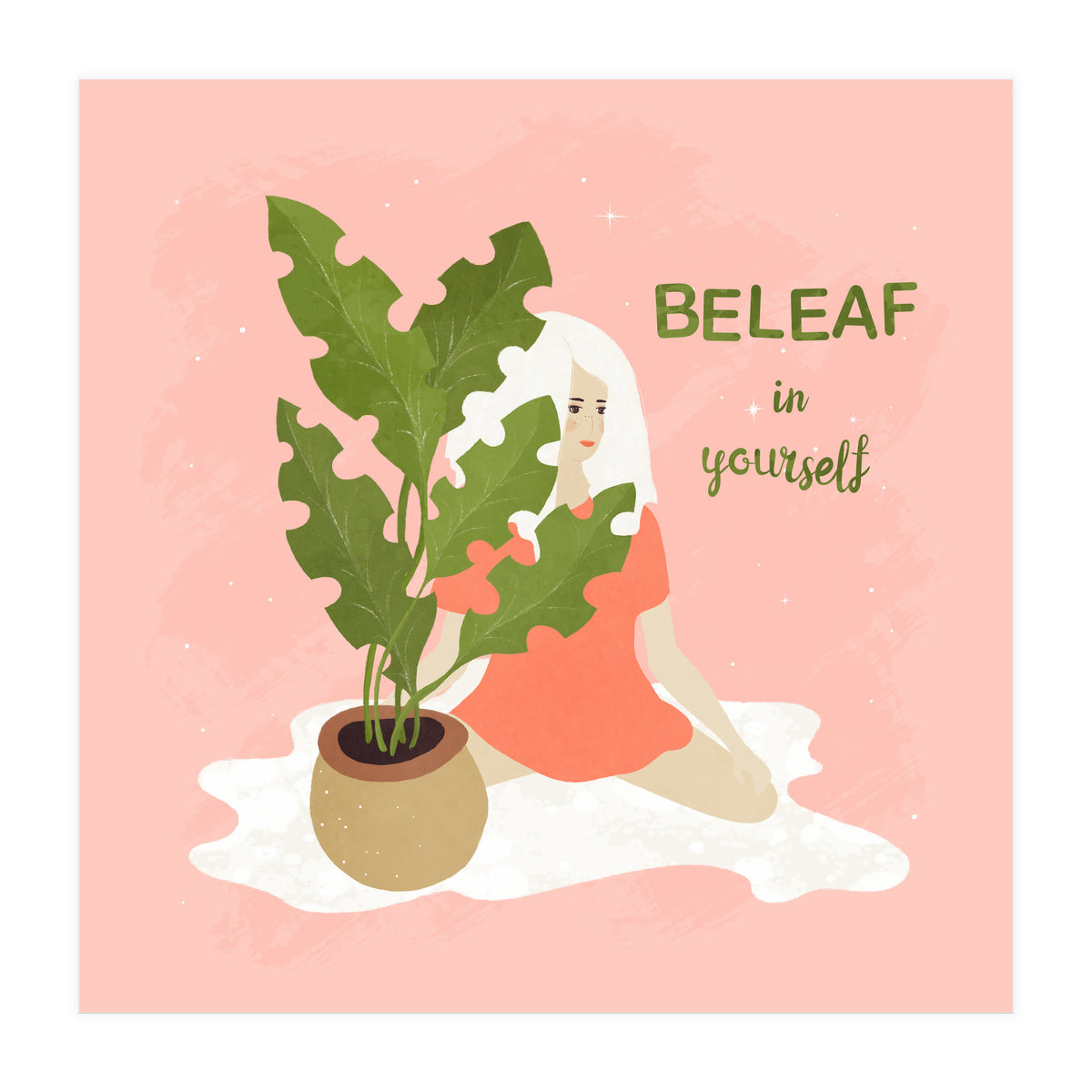 House Plant With A White Hair Girl (Print Only)