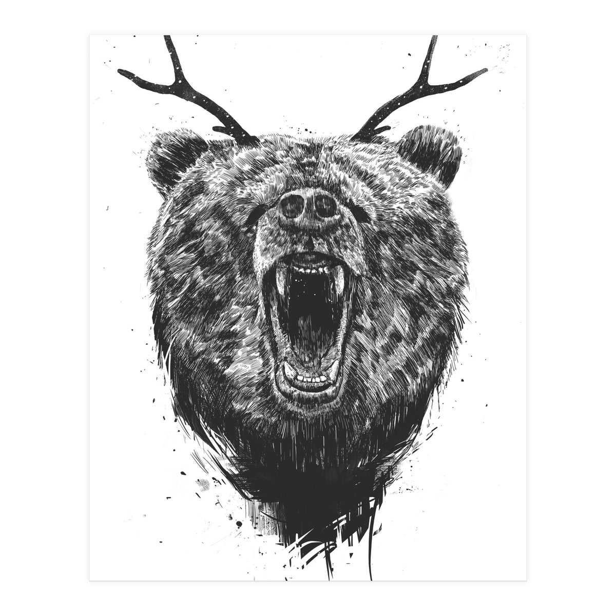 Angry Bear With Antlers (Print Only)