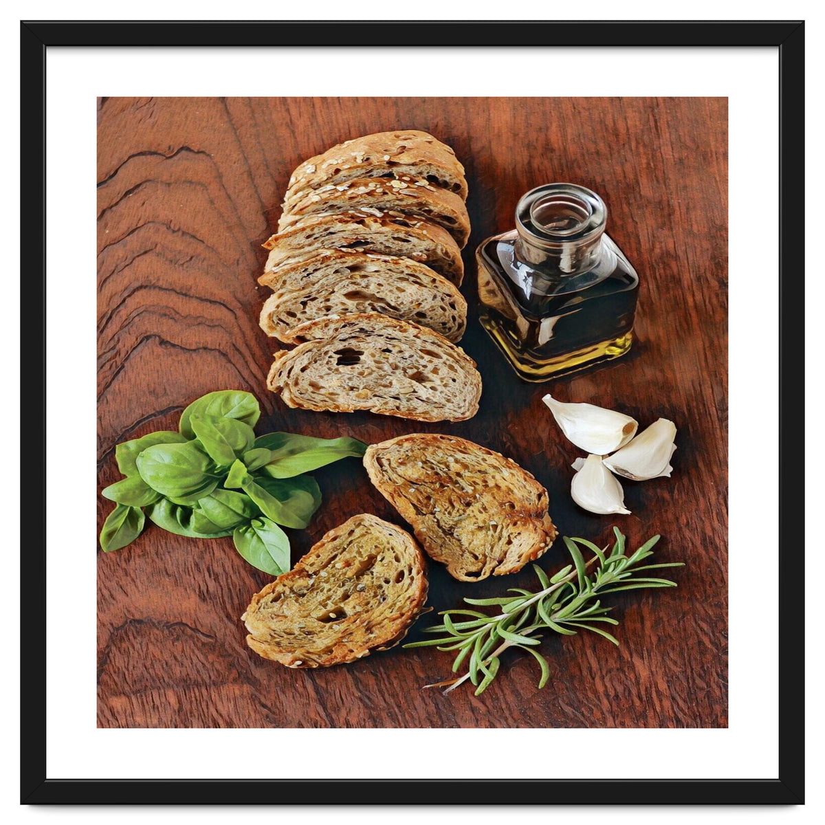 Bread, rosemary, basil and olive oil