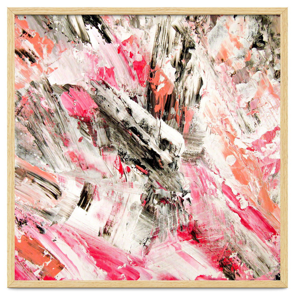 Candy Modern Pink Salmon Black Grey Acrylic Brushstrokes