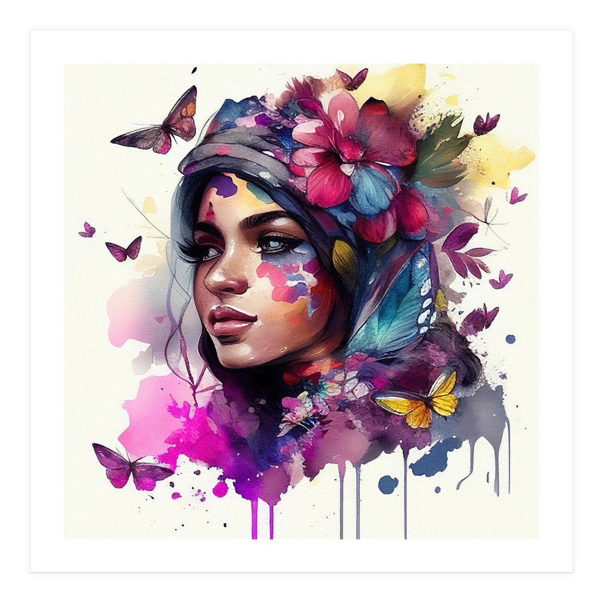 Watercolor Floral Arabian Woman #9 (Print Only)