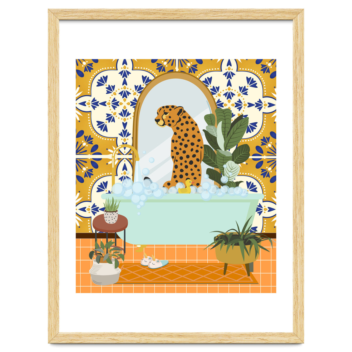 Cheetah Bathing in Moroccan Style Bathroom