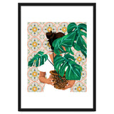 Monstera Plant Lady | Modern Bohemian Morocco Decor | Tropical Botanical Tiles thumbnail