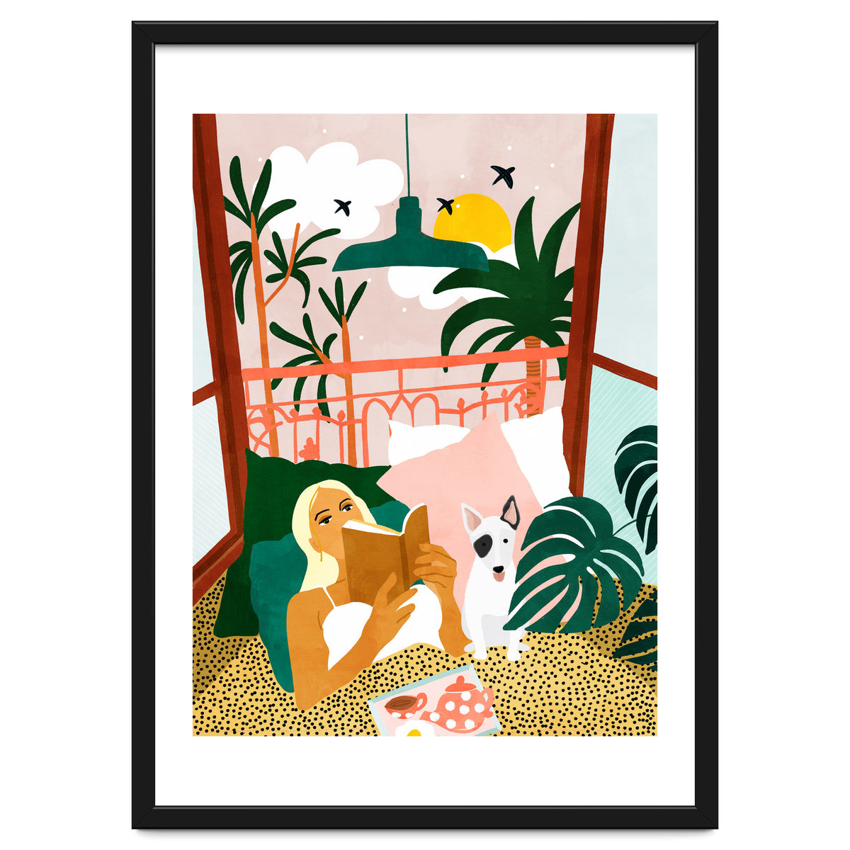 Pet Pals, Animals Lovers Illustration, Travel With Pets Modern Bohemian Painting