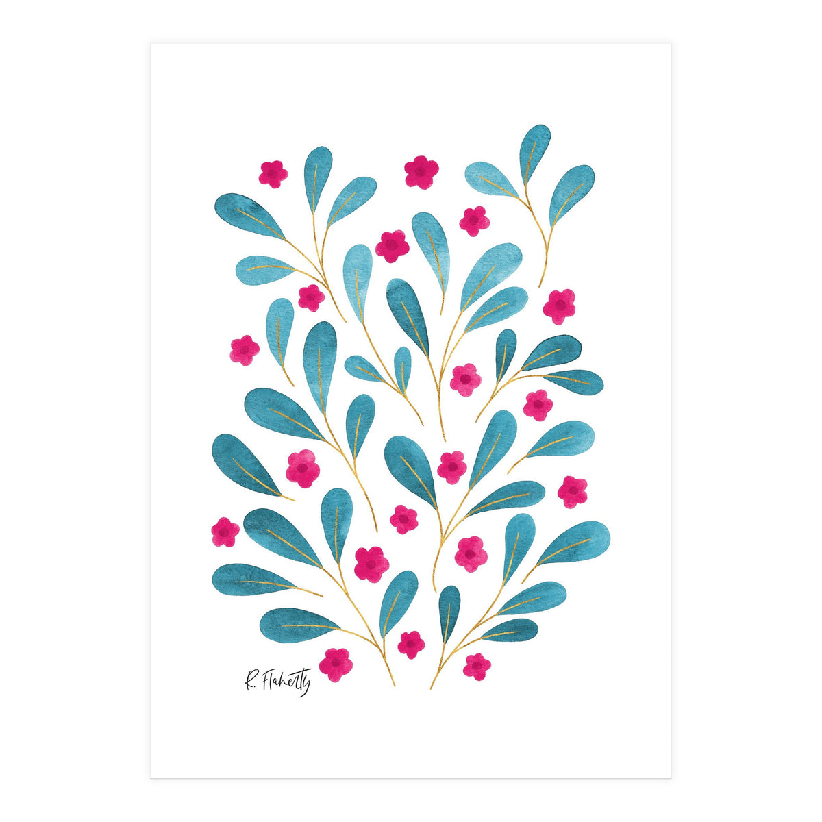 Springtime Floral | Teal and Pink (Print Only)