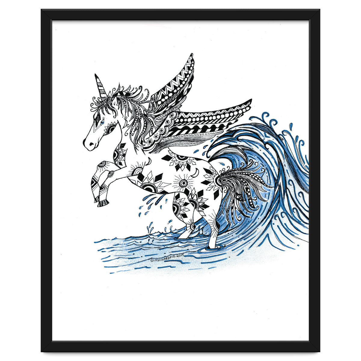 Winged Sun And Moon Unicorn Zentangle