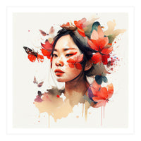 Watercolor Floral Asian Woman #5 (Print Only)