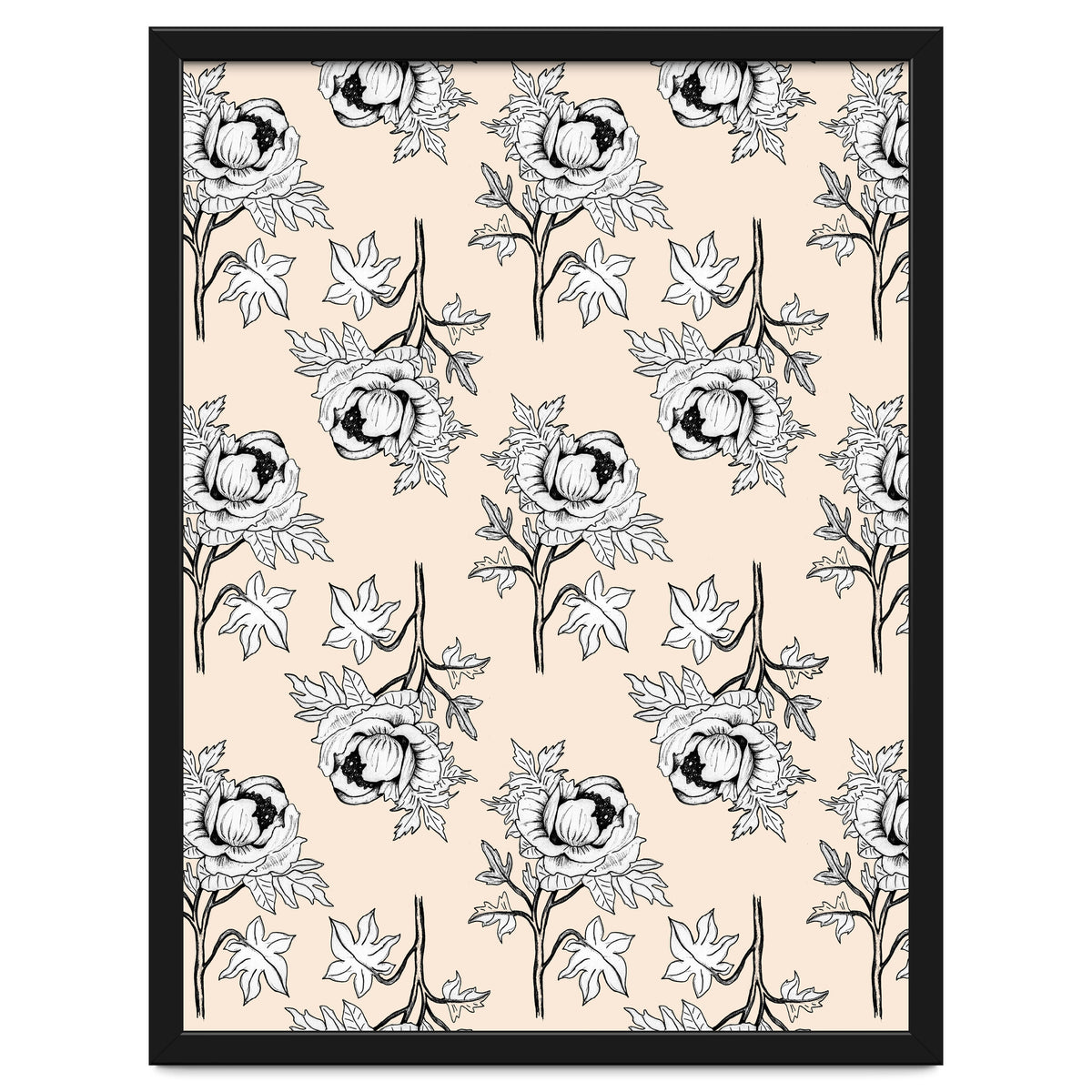 Drawing pattern of roses to pencil on beige