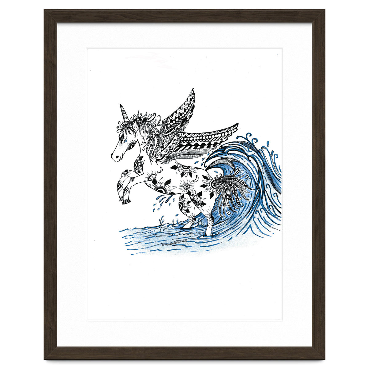 Winged Sun And Moon Unicorn Zentangle