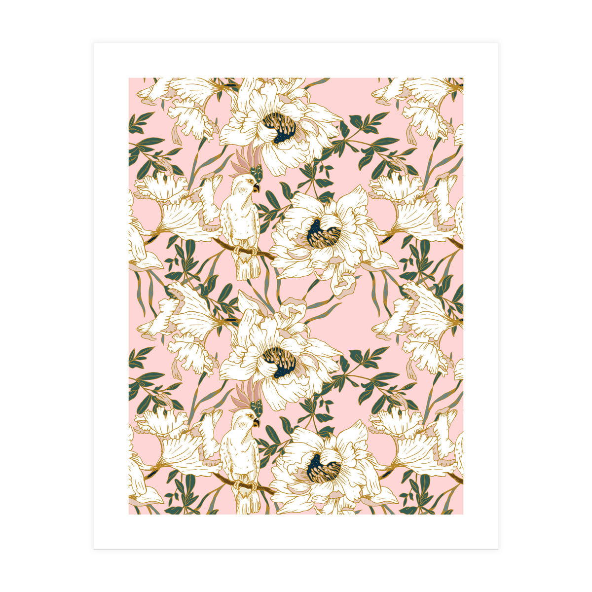 Exotic birds on flowers (Print Only)