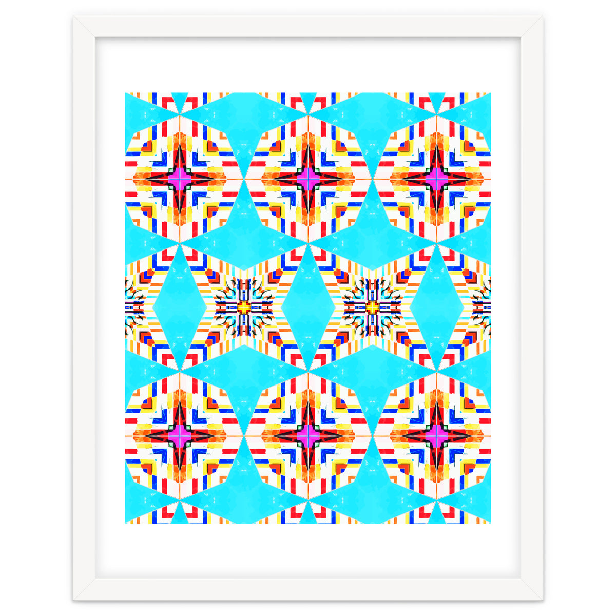 Exotic Tiles, Moroccan Teal Kaleidoscope Pattern, Turkish Bohemian Colorful Culture Eclectic Graphic