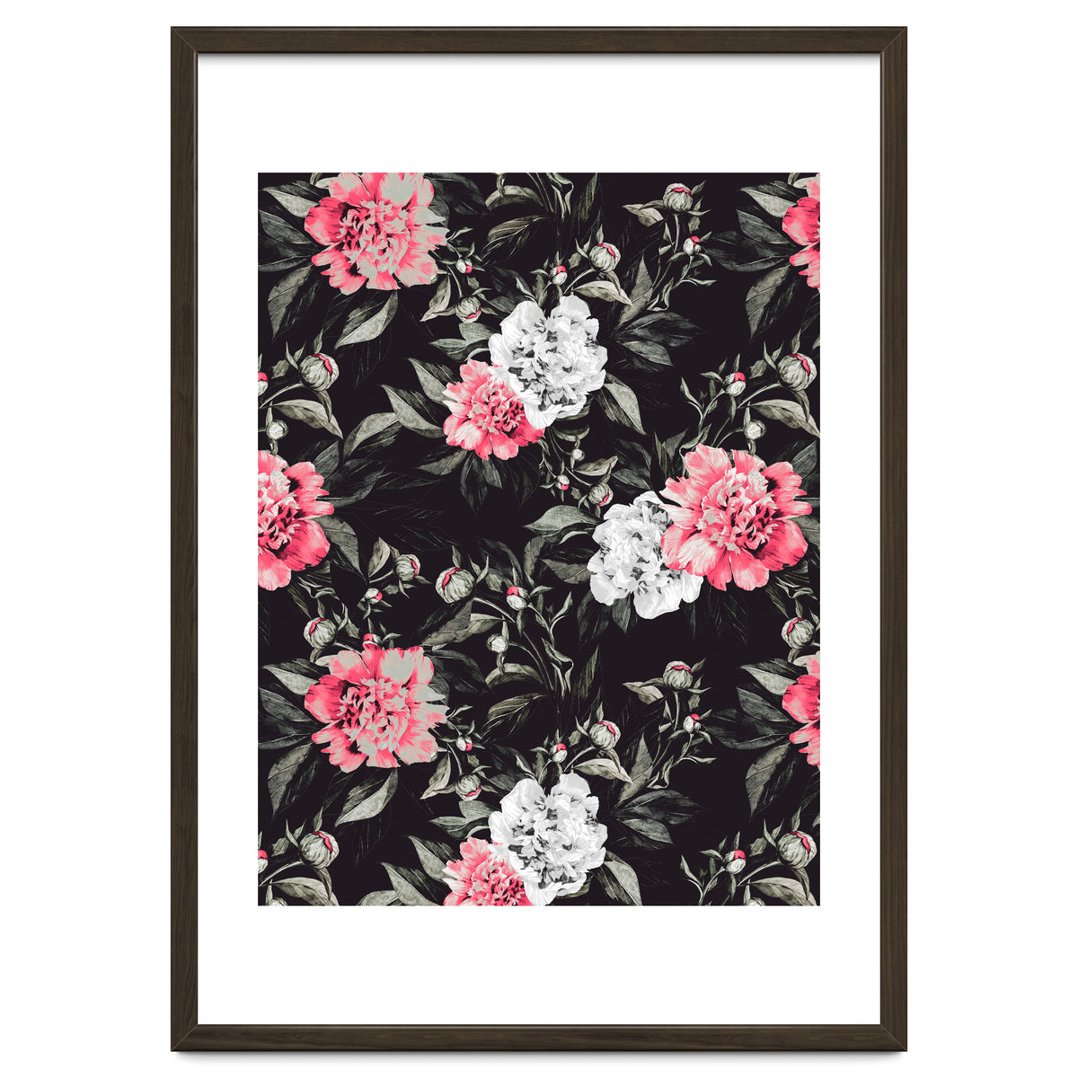 Floral pink - black & white dark