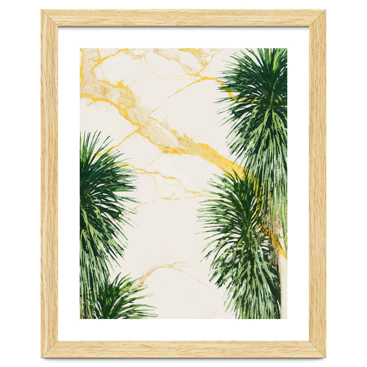 Gold marble texture with palm tree
