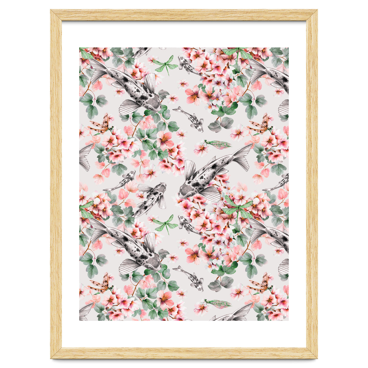 Asian fish among flowers