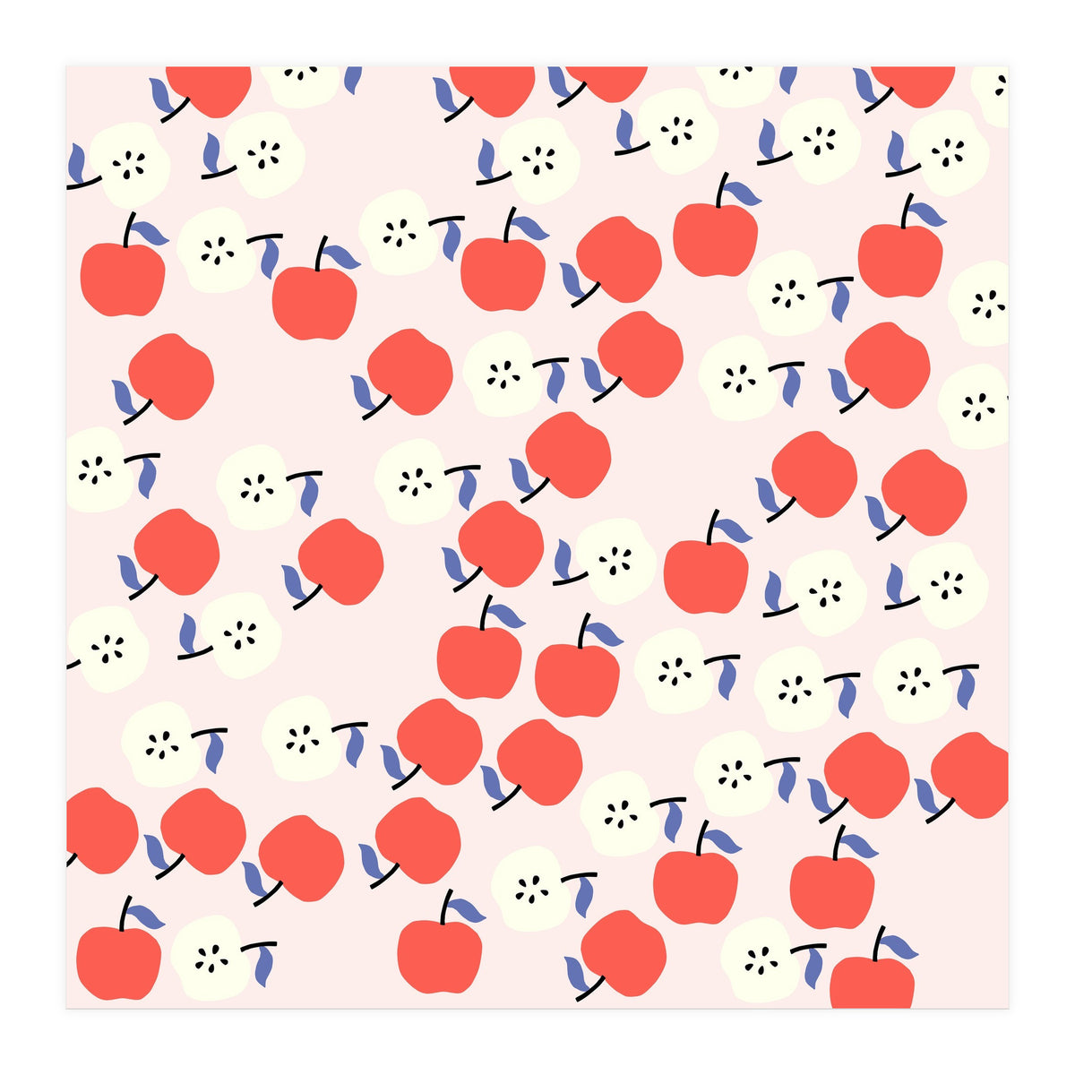 Cute Red Apples Pattern on Pink Background (Print Only)