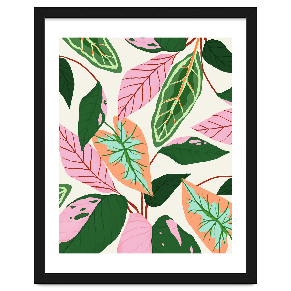 The Inseparable V.01, Nature Botanical Plants, Blush Leaves Modern Boho, Pastel Illustration Garden