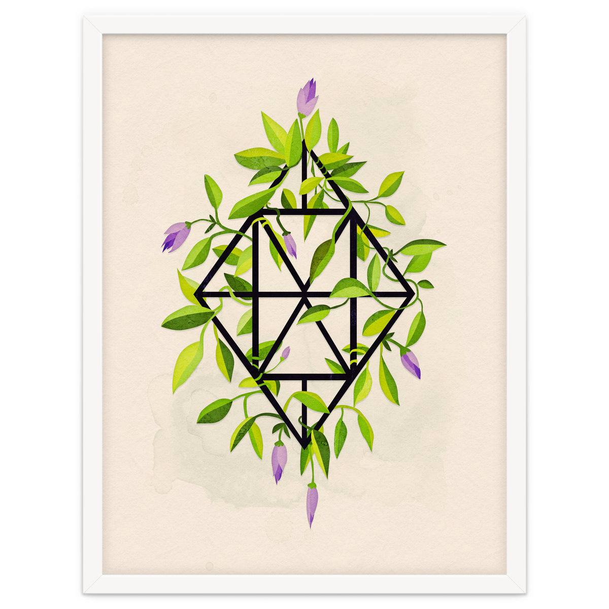 Geometric frame with leaves and flowers
