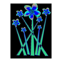 Blue flowers on black. (Print Only)