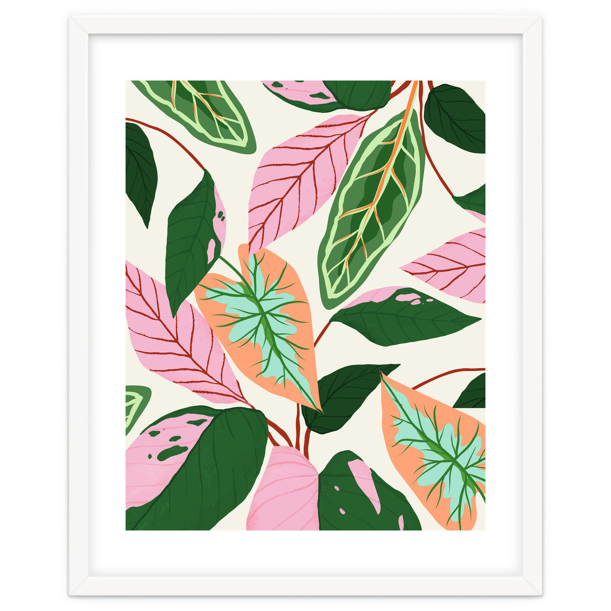 The Inseparable V.01, Nature Botanical Plants, Blush Leaves Modern Boho, Pastel Illustration Garden