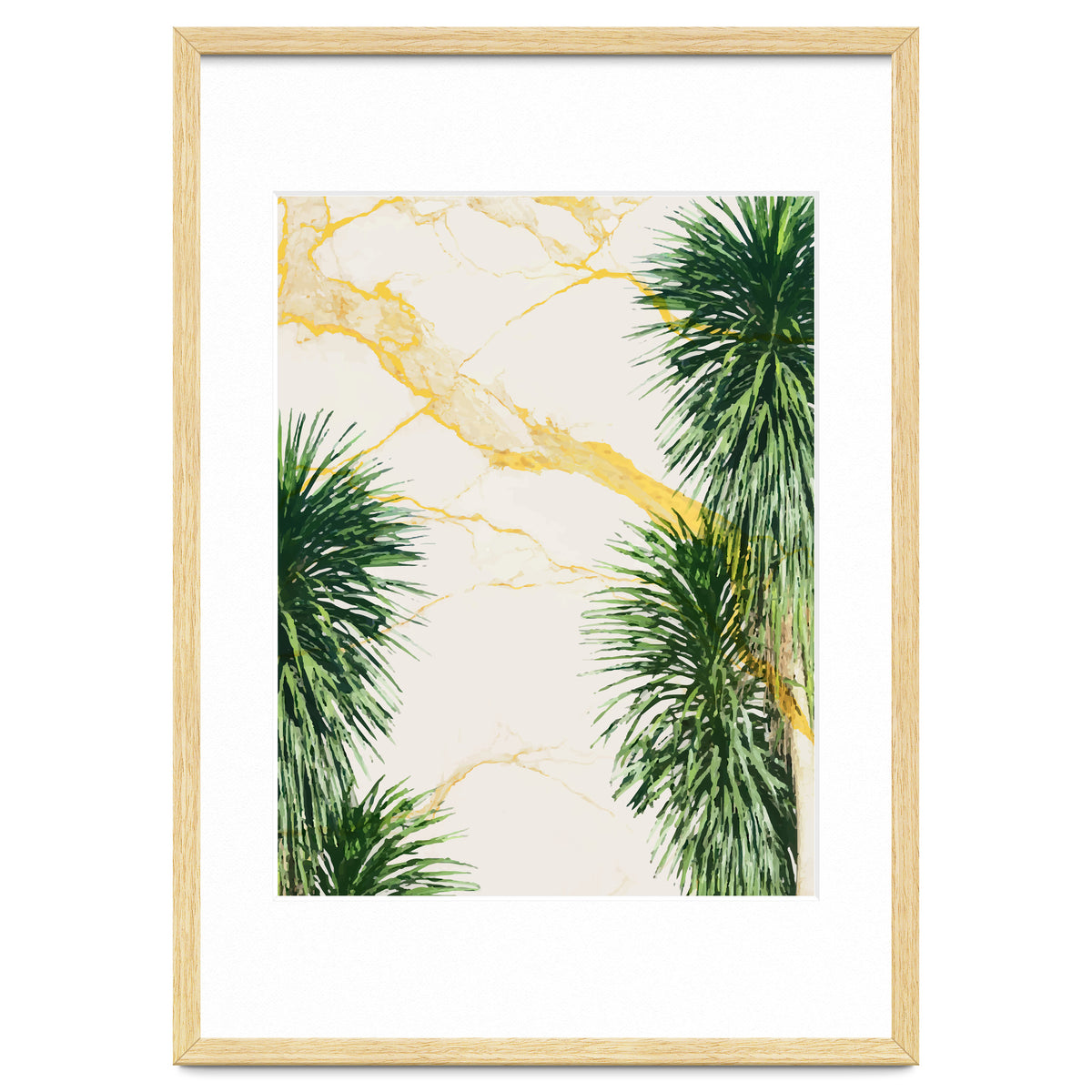Gold marble texture with palm tree