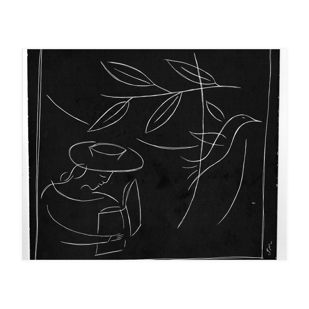 Woman With Bird And Book (Print Only)