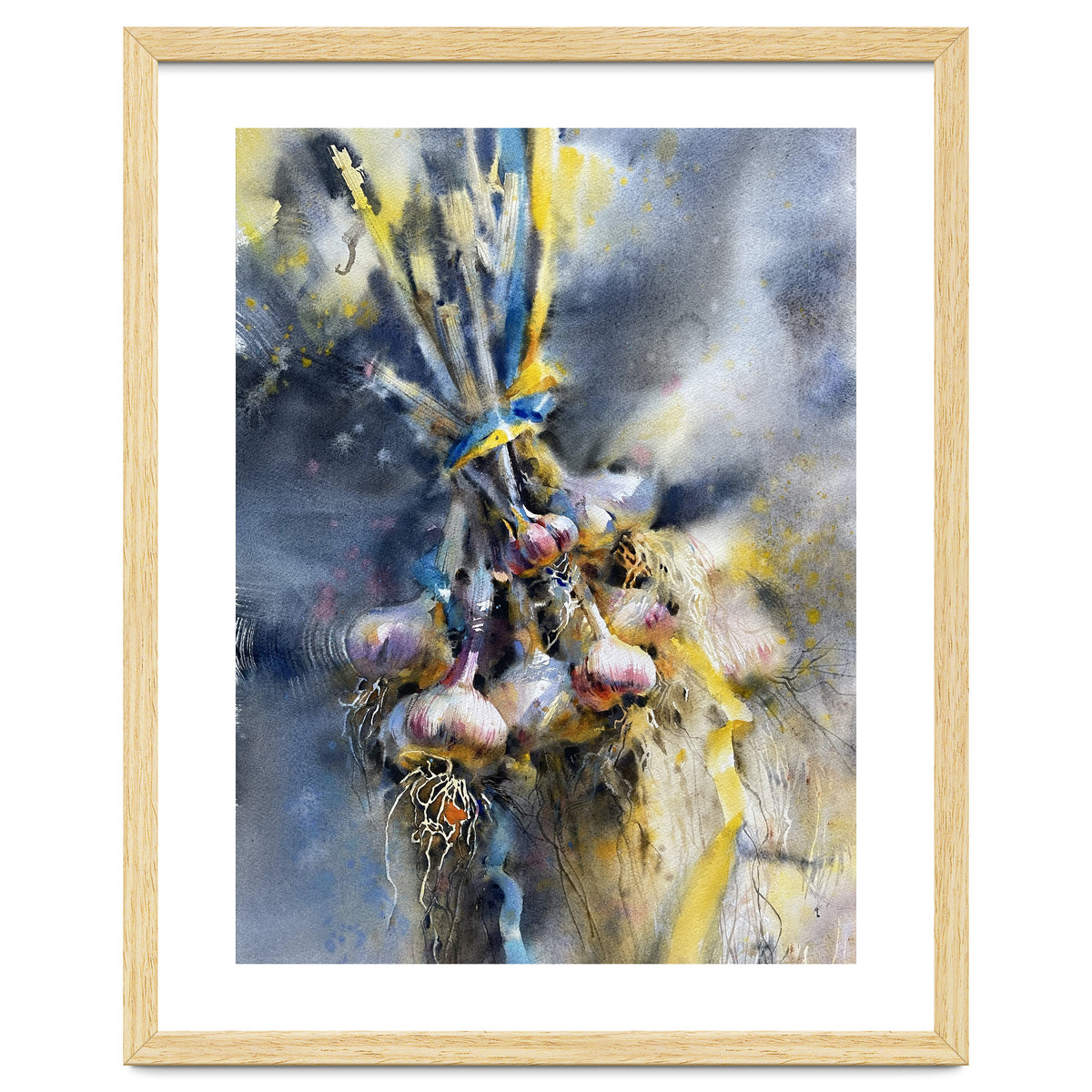 Garlic With Ribbon. Watercolor painting Still life