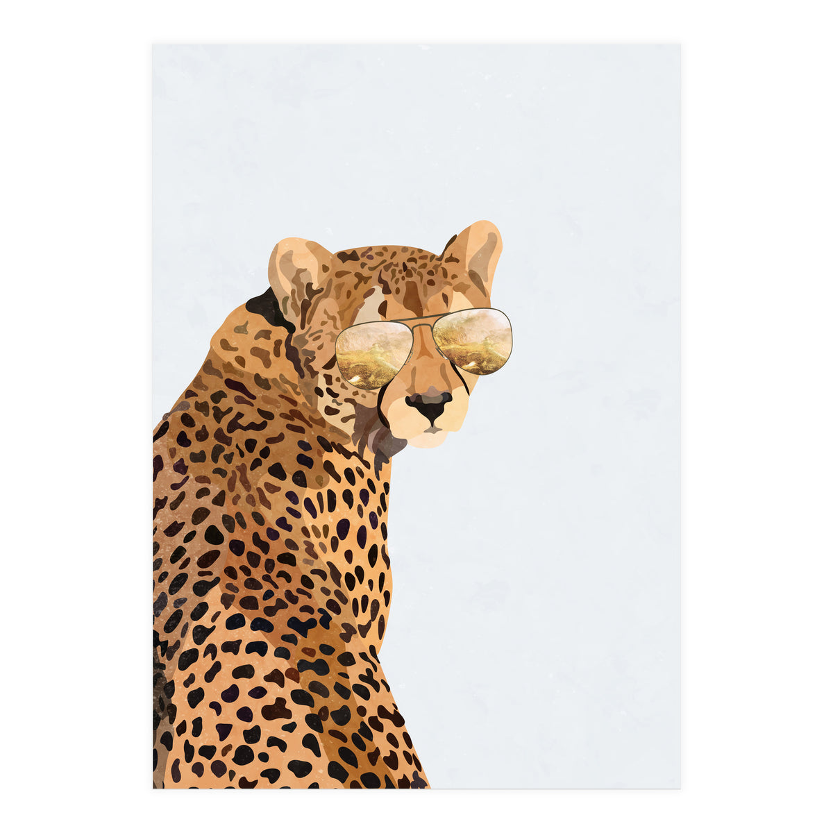 Cool Cat Cheetah Portrait with Gold Sunglasses (Print Only)