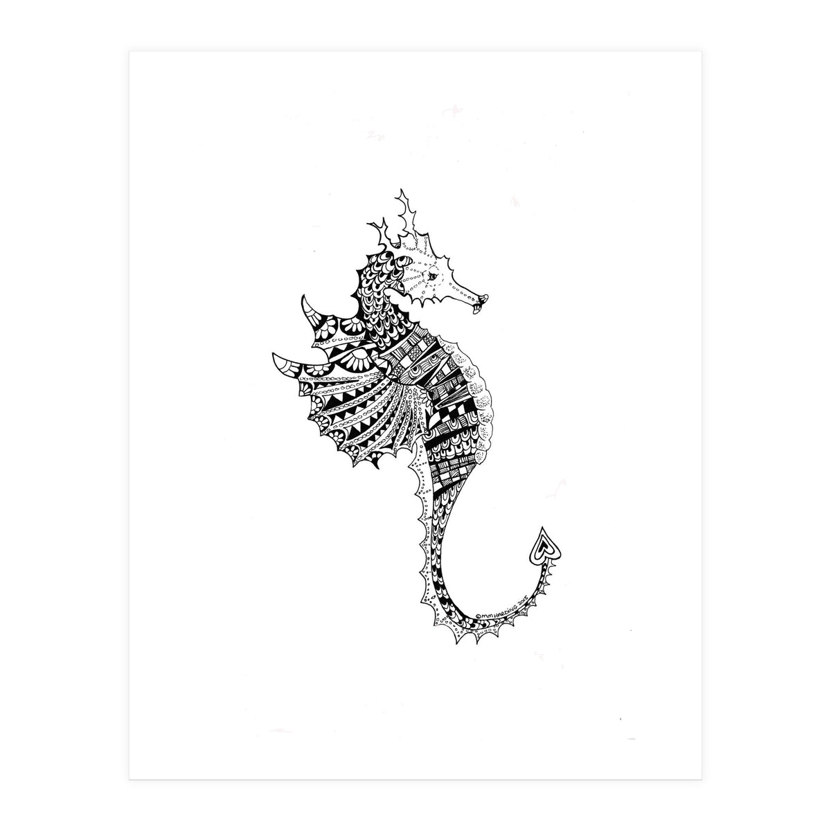 Seahorse Dragon Zen Doodle  (Print Only)