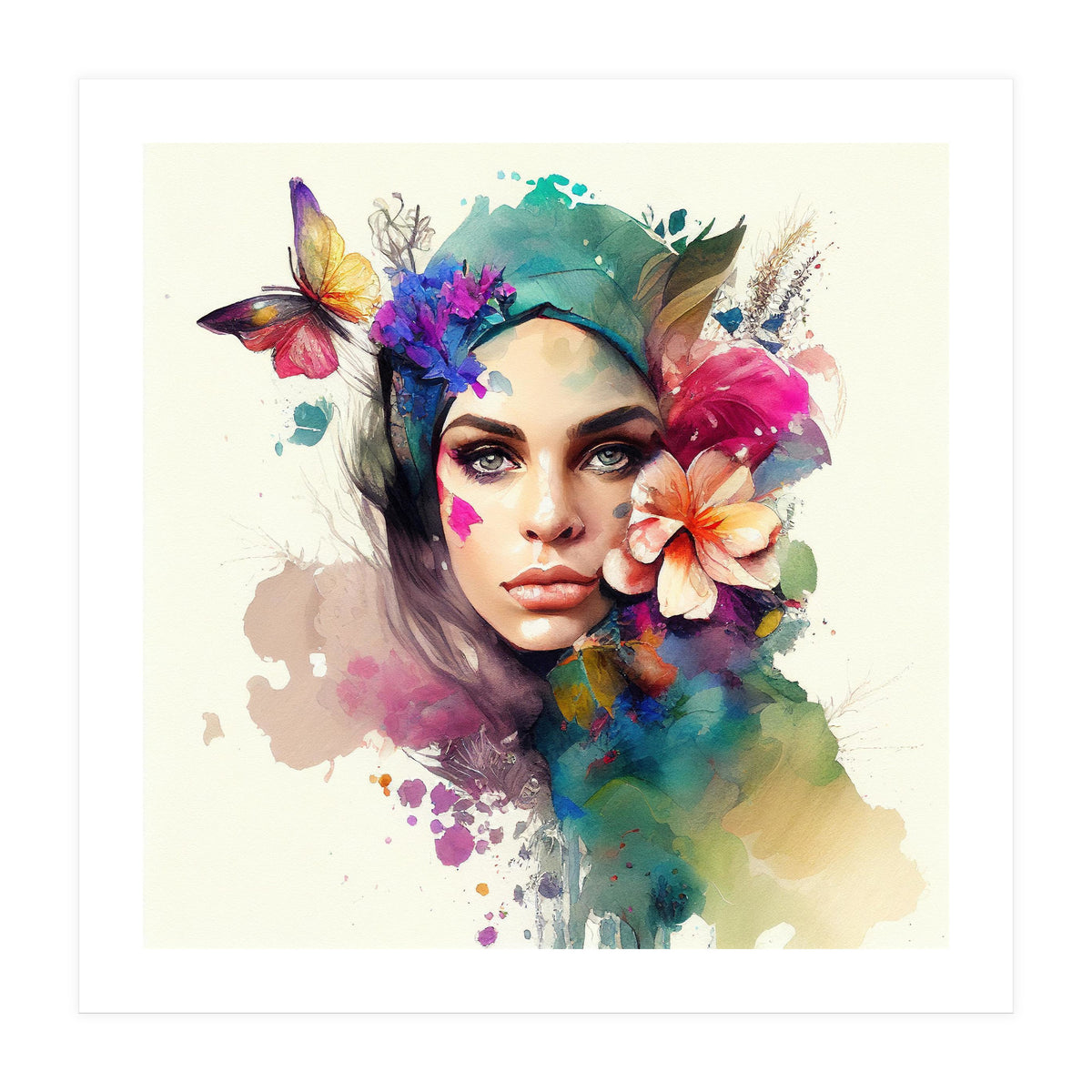 Watercolor Floral Arabian Woman #10 (Print Only)
