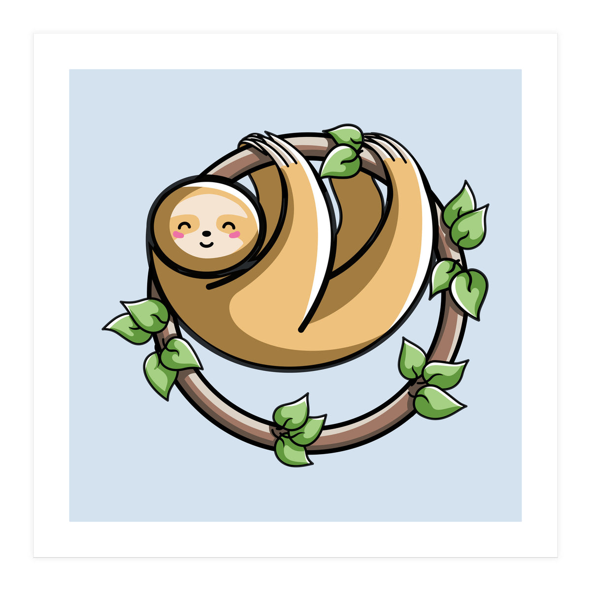 Kawaii Cute Sloth Circle (Print Only)