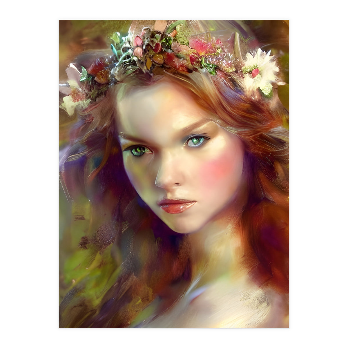 Dreamy kitschy Maiden with Flower Wreath (Print Only)