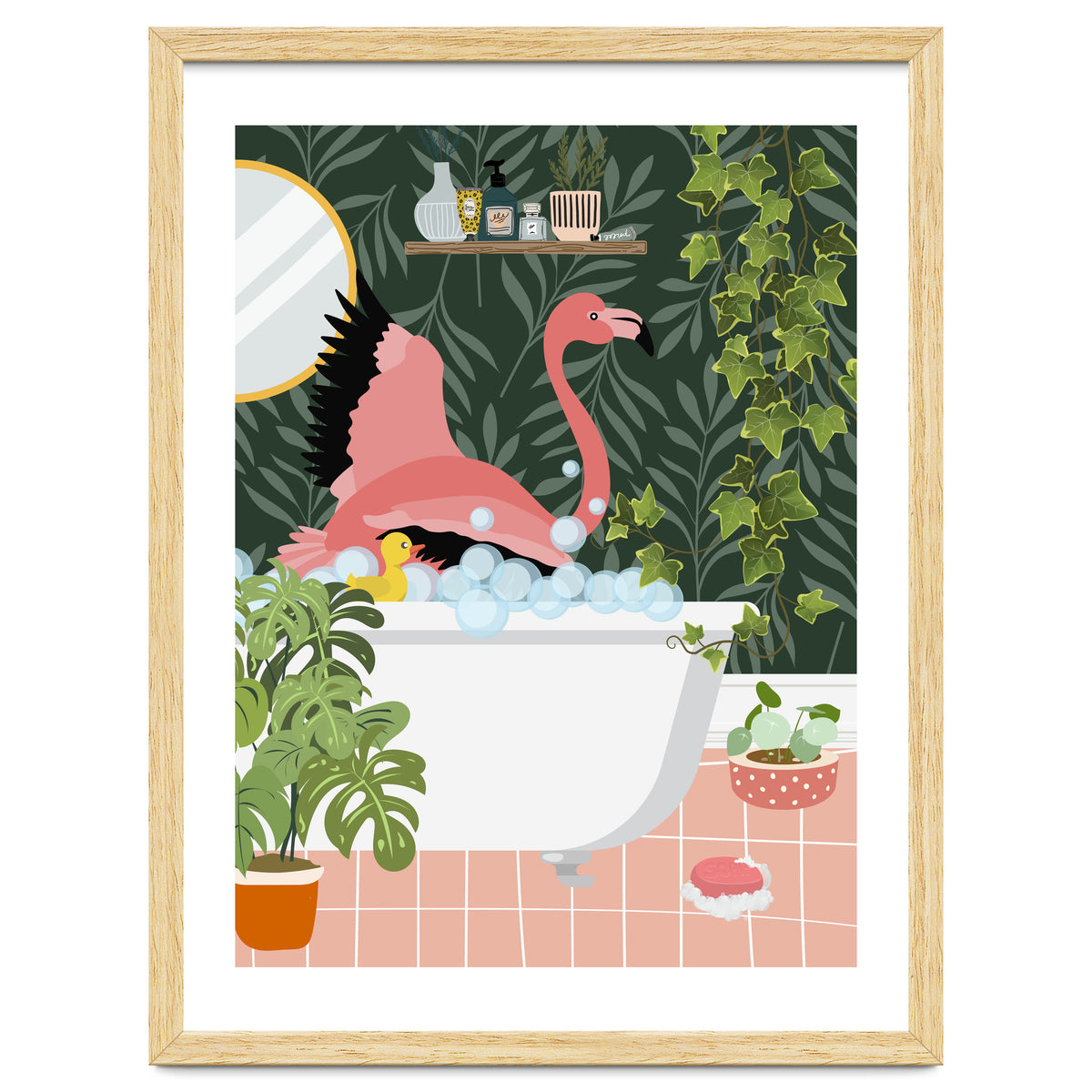 Flamingo Taking a Bubble Bath