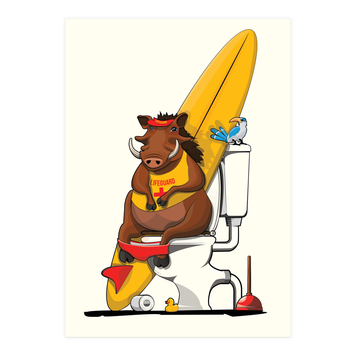 Warthog on the Toilet, Funny Bathroom Humour (Print Only)