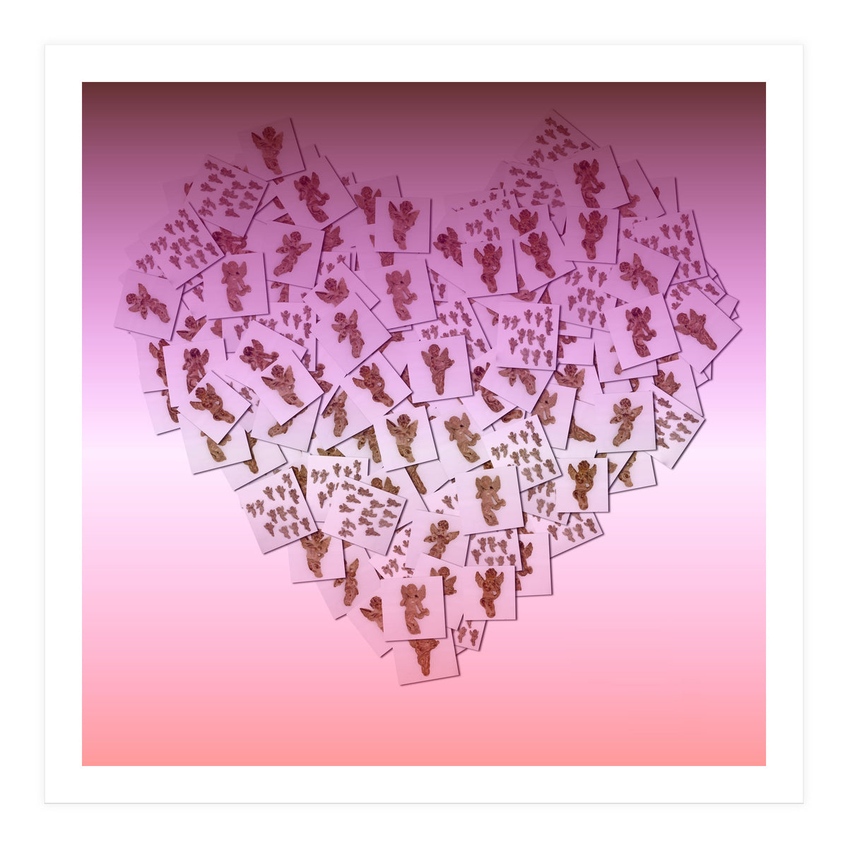 Heart collage of golden Cupid like characters (Print Only)