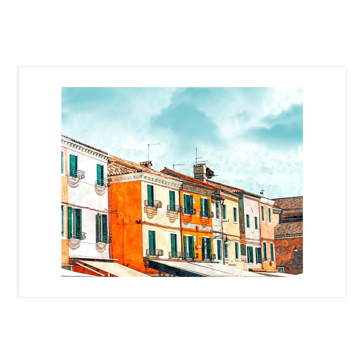 Burano Island | Colorful Patel Architecture Building | Watercolor Travel Painting (Print Only)