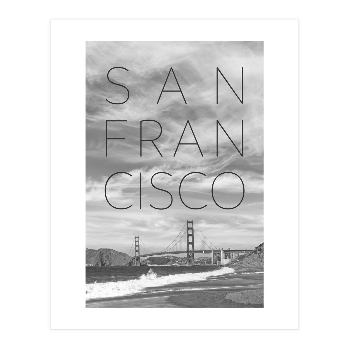 Golden Gate Bridge & Baker Beach | Text & Skyline (Print Only)