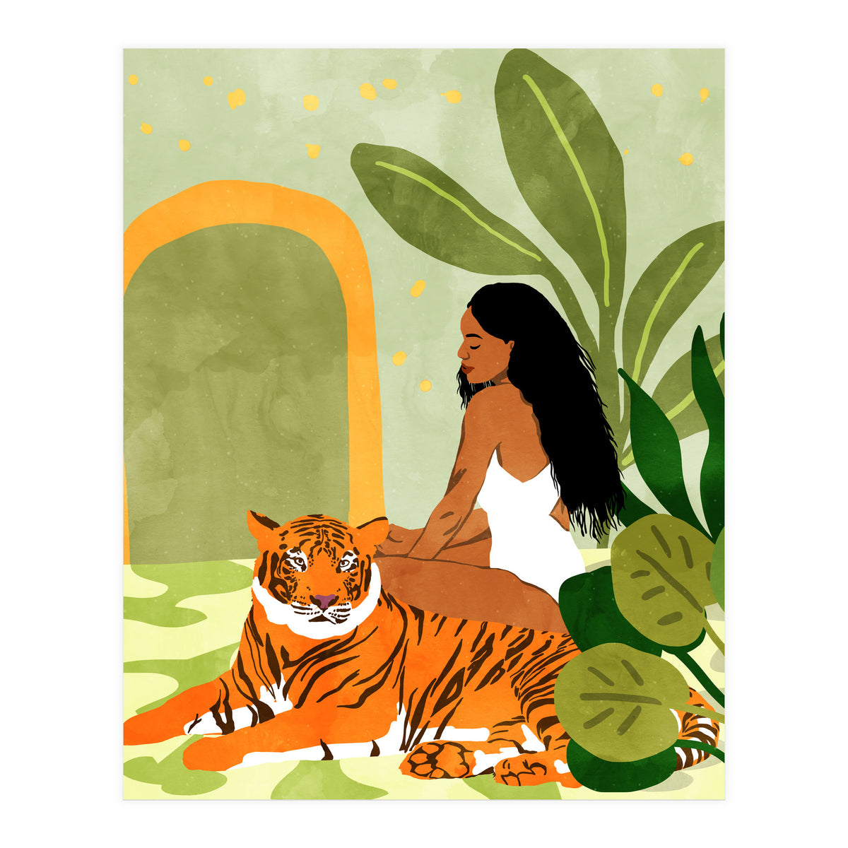 Just You & Me | Tiger Urban Jungle Friendship | Wild Cat Bohemian Black Woman with Pet (Print Only)