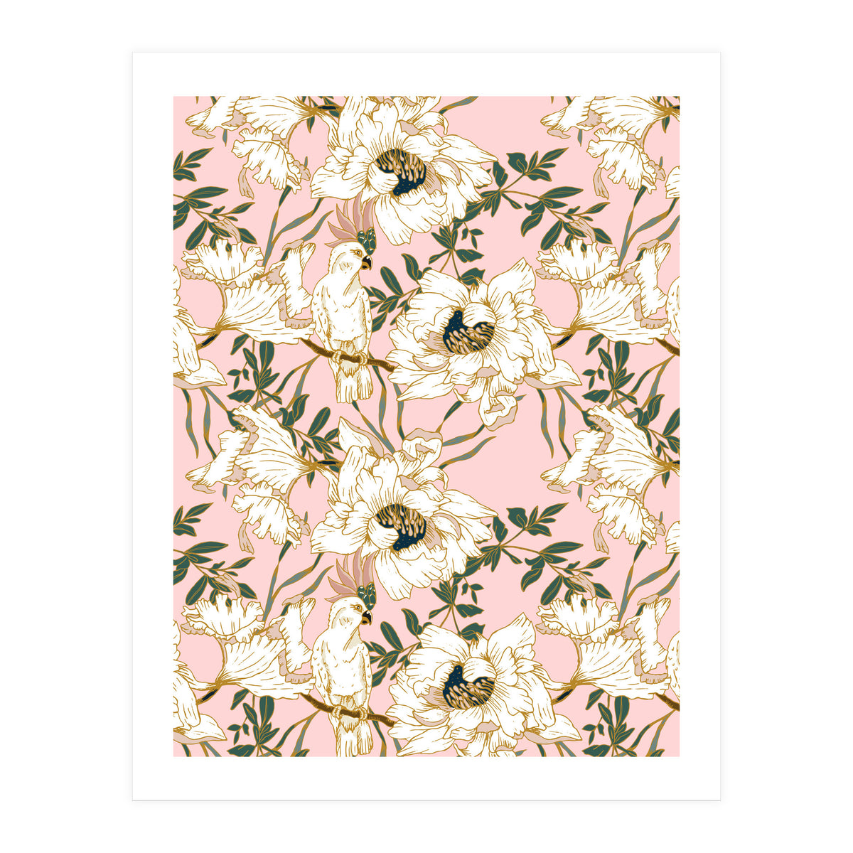 Exotic birds on flowers (Print Only)