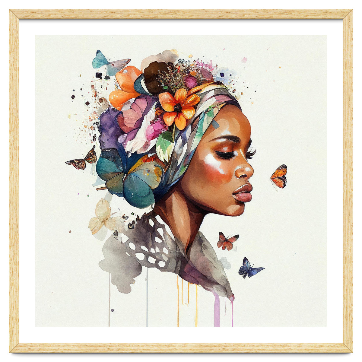 Watercolor Floral Muslim African Woman #3