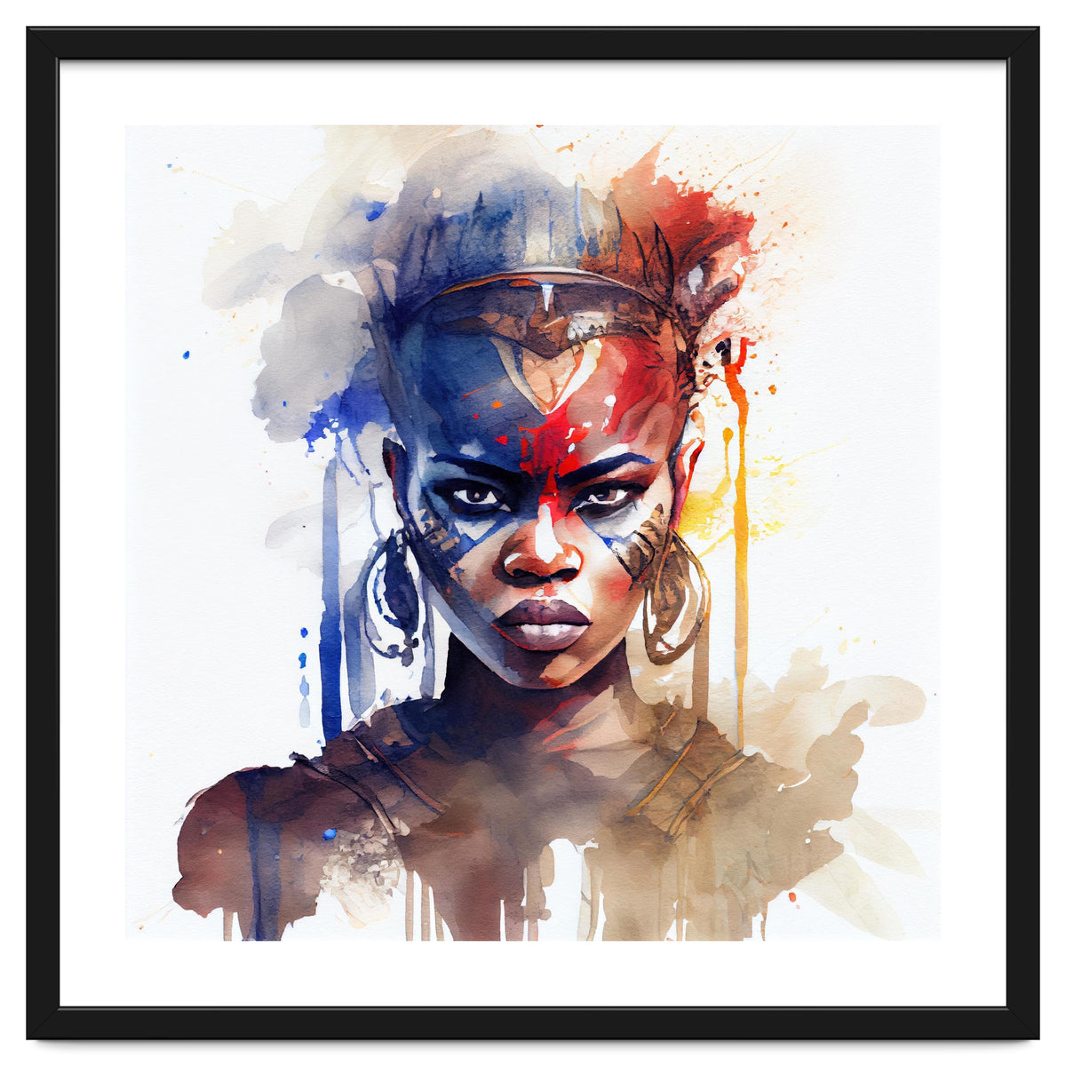 Watercolor African Warrior Woman #1