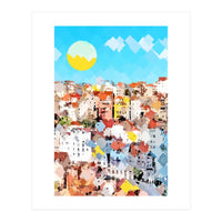 City Of Dreams, Italy Pastel Cityscape Painting, Architecture Buildings Abstract Illustration (Print Only)