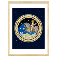 Looking for God in New Beginnings, Vintage Sun Space Celestial Illustration, Unicorn Fantasy Explore Change Stars Concept