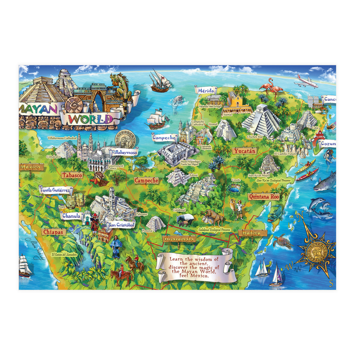 Yucatan Map Illustration (Print Only)